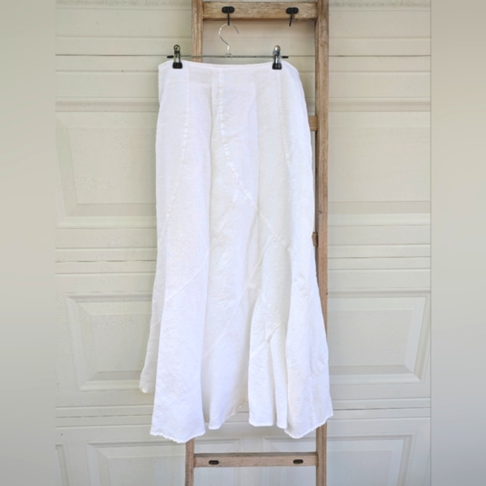 Carole Little 100% Linen Size 8 White Maxi Skirt